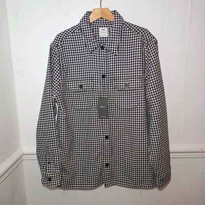 Marks And Spencer Mens Jacket BNWT Blue Size L Large Overshirt Dogtooth Chore