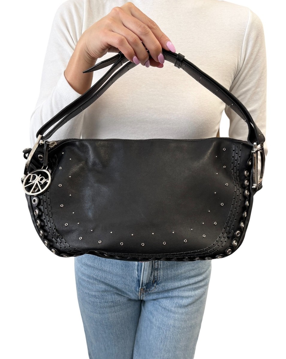Christian Dior Vintage Peace and Love Leather Hobo Bag Black
