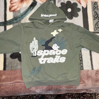 Broken Planet Green Pullover Hoodie Men's M Space Trails Graphic Logo Fleece