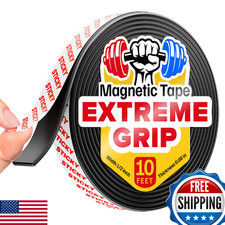 Super Sticky Magnetic Tape - 10 ft x 1/2 in Strong Magnet Strip with Adhesive