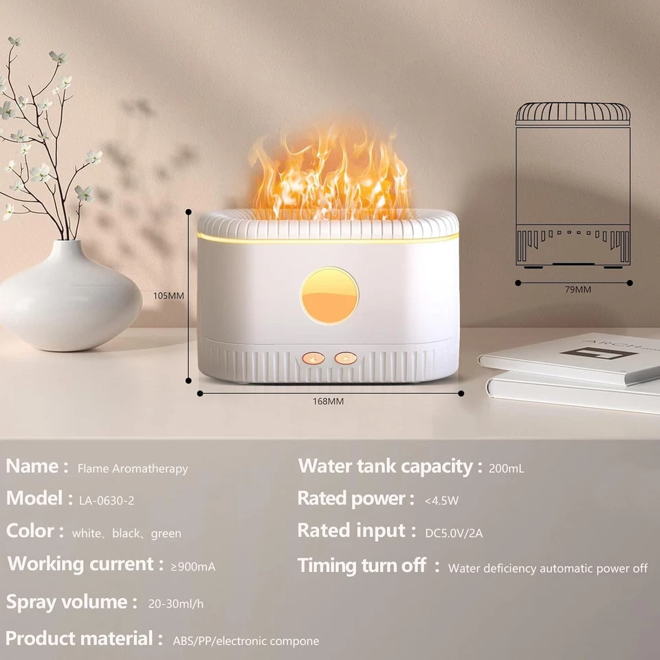 200ml USB Air Humidifier Essential Oil Aroma Diffuser 3D Flame Mist For Spa Yoga - Image 2 of 4