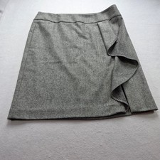 Talbots Gray Herringbone Tweed Ruffle Front Lined Pencil Skirt Career Size 16