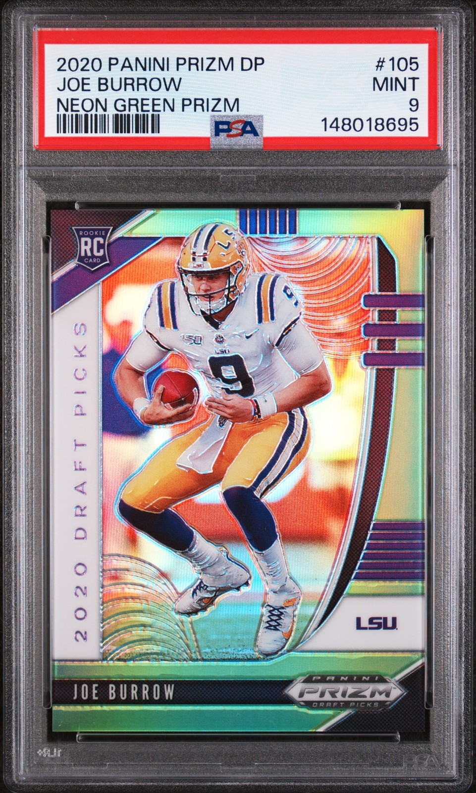 2020 PANINI PRIZM DRAFT PICKS NEON GREEN PRIZM JOE BURROW ROOKIE RC 28/125 PSA 9