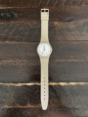 Rare Vintage 1984 Swatch Gent GT102 Beige Arabic Dial Swiss Collectors piece