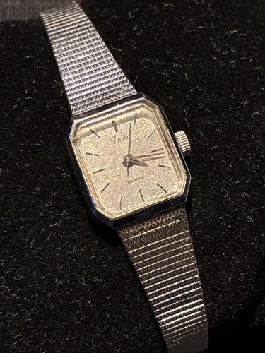 Vintage Timex Watch Women 16mm Silver Tone Octagon Dial Running New Battery