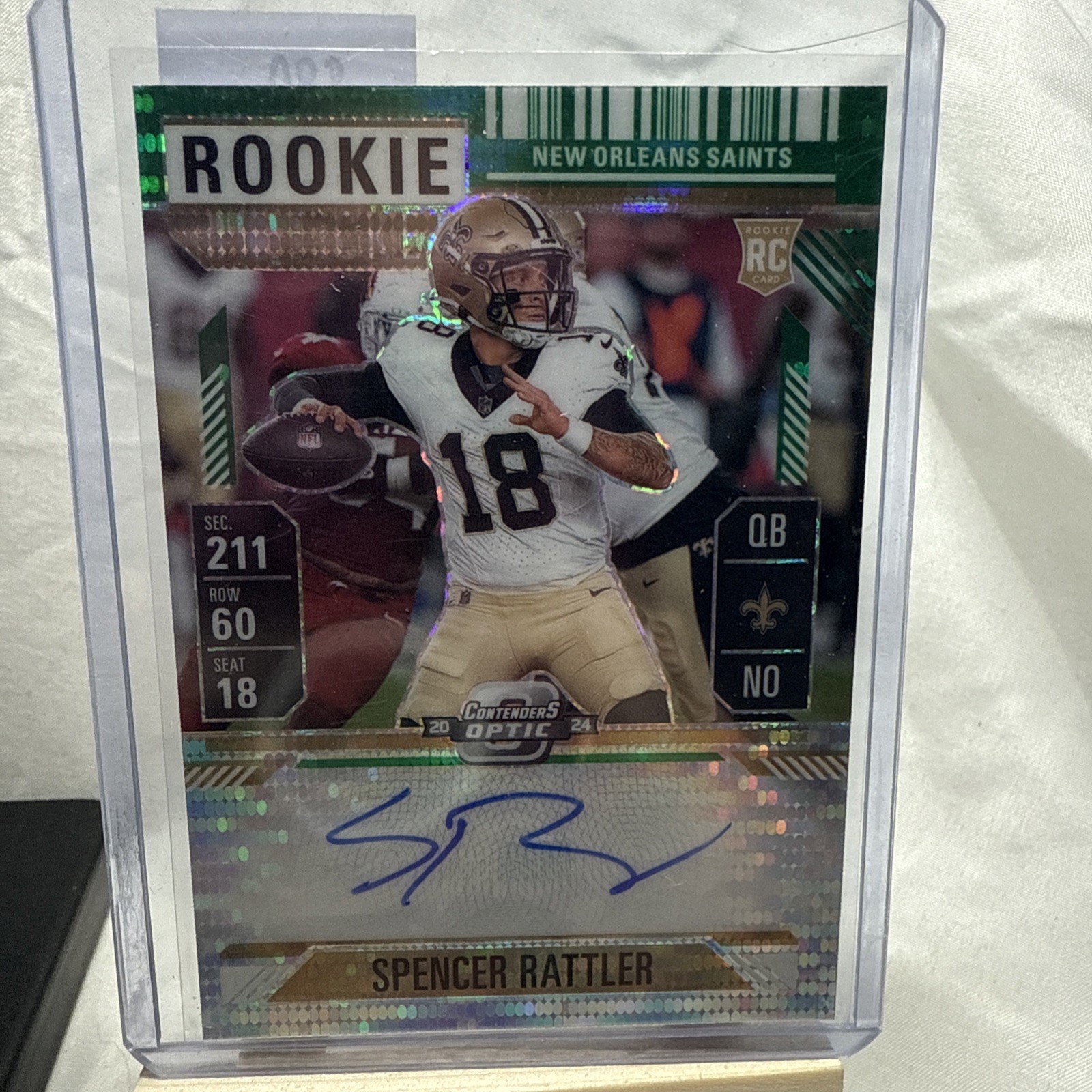 2024 Contenders Optic Spencer Rattler Rookie Ticket Green Pulsar Auto /30