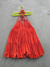 Free People Women Dress S Red Bare It All Beach Maxi Tassel Sleeveless