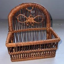 VTG Wall Basket Wicker Boho Woven Square Granny Chic Rattan Farmhouse Kitsch