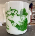 Vintage 1950s Green Hopalong Cassidy Milk Glass Mug Cup Western Hazel Atlas
