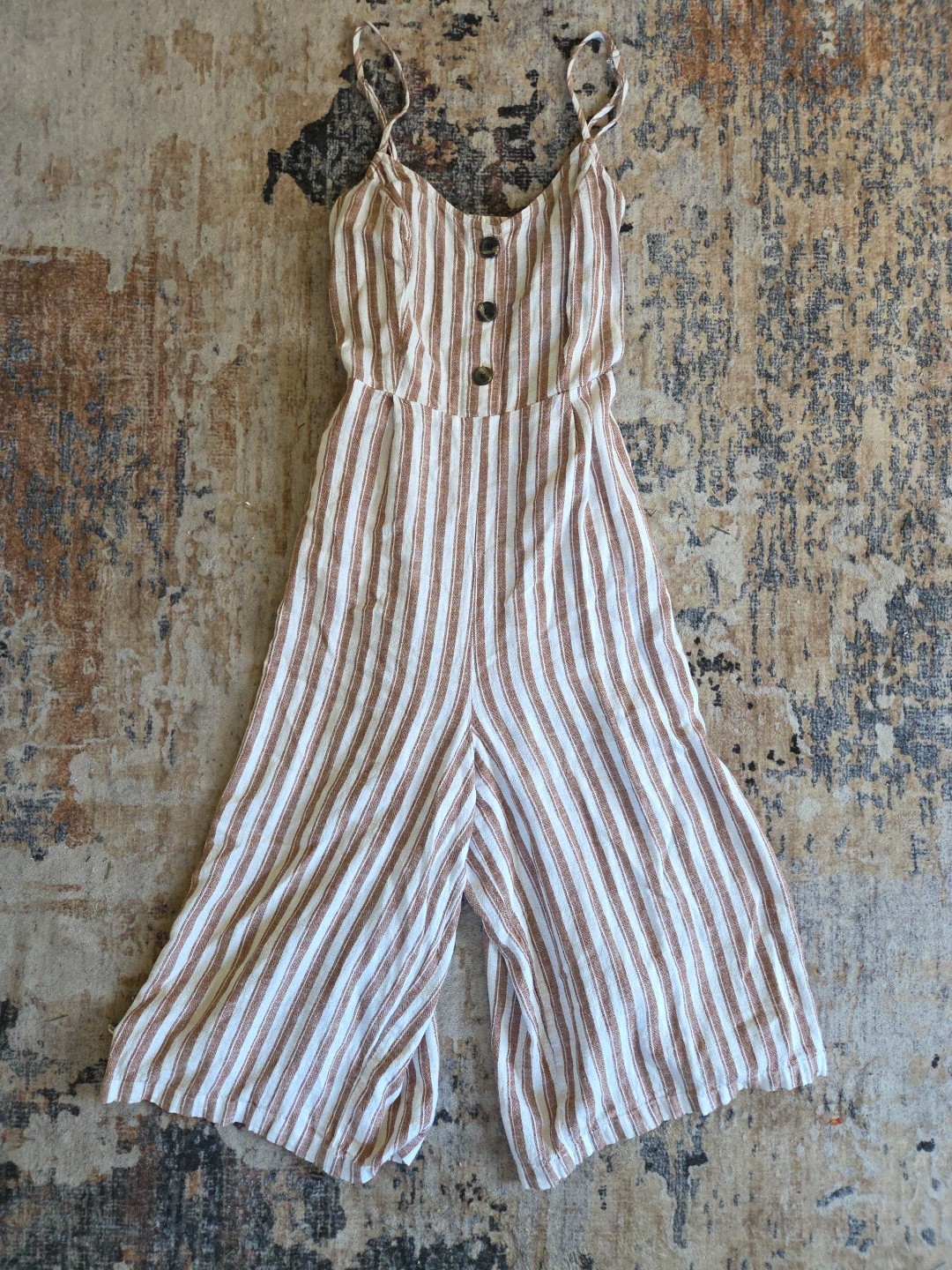 Universal Thread Brown White Striped Jumpsuit Wid… - image 1