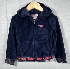 Juicy Couture Girls Size 3T Velour Full Zip Hoodie Sweatshirt Navy Blue Glitter