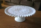 Vintage Fenton White Milk Glass "Spanish Lace" Round Pedestal Cake Stand 12" Dia