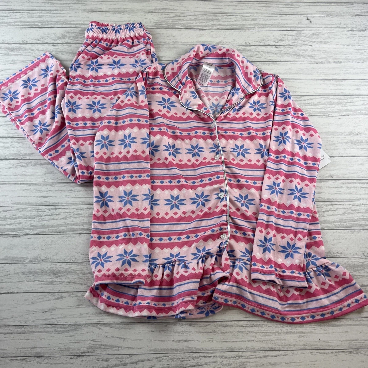Jessica Simpson Girls Pajama Set Pink Blue Nordic Long Sleeve
