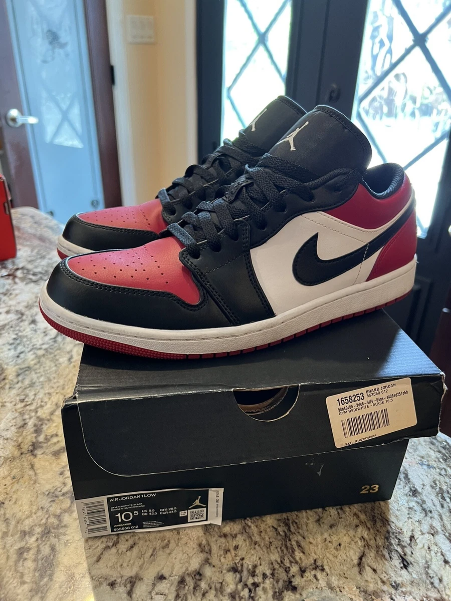 Air Jordan 1 Low Bred Toe 553558-612 Size 10.5 OG Box Used Nike Black Red MJ