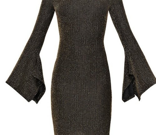 NWT $178 BCBG MAXAZRIA Ellena Metallic Striped Off-the-Shoulder Dress Black Gold - 第 6/7 張圖片