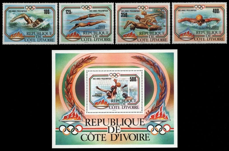 Ivory Coast 1983 #C76-80 MNH Airmail/Los Angeles Summer/Olympics/Swimming