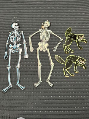 2 VTG Beistle Co. Skeleton Jointed Halloween/ Scary Cats Jointed Cut Outs (TT)
