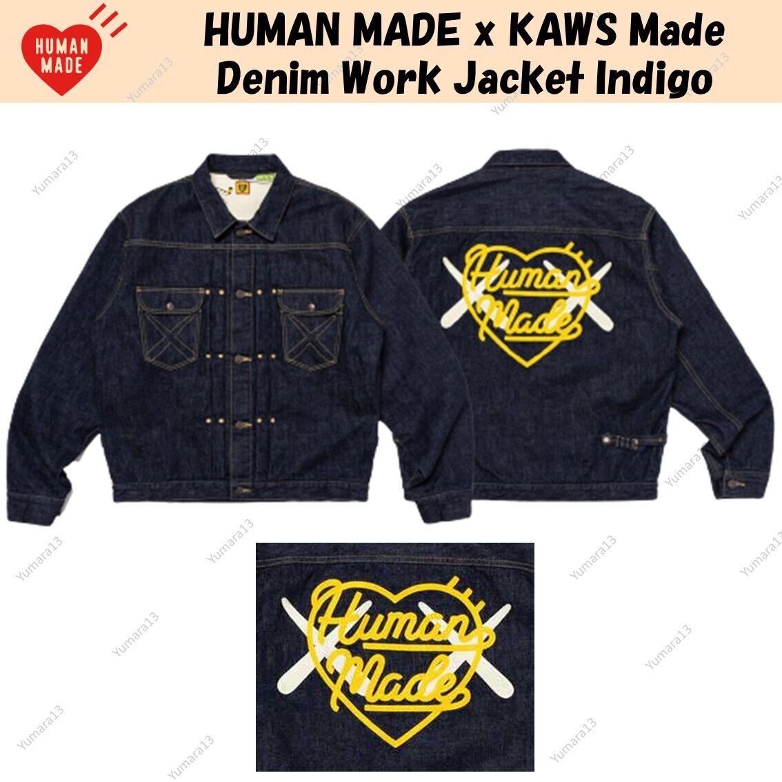 HUMAN MADE x KAWS Made Denim Work Jacket Indigo Size S-2XL New | eBay