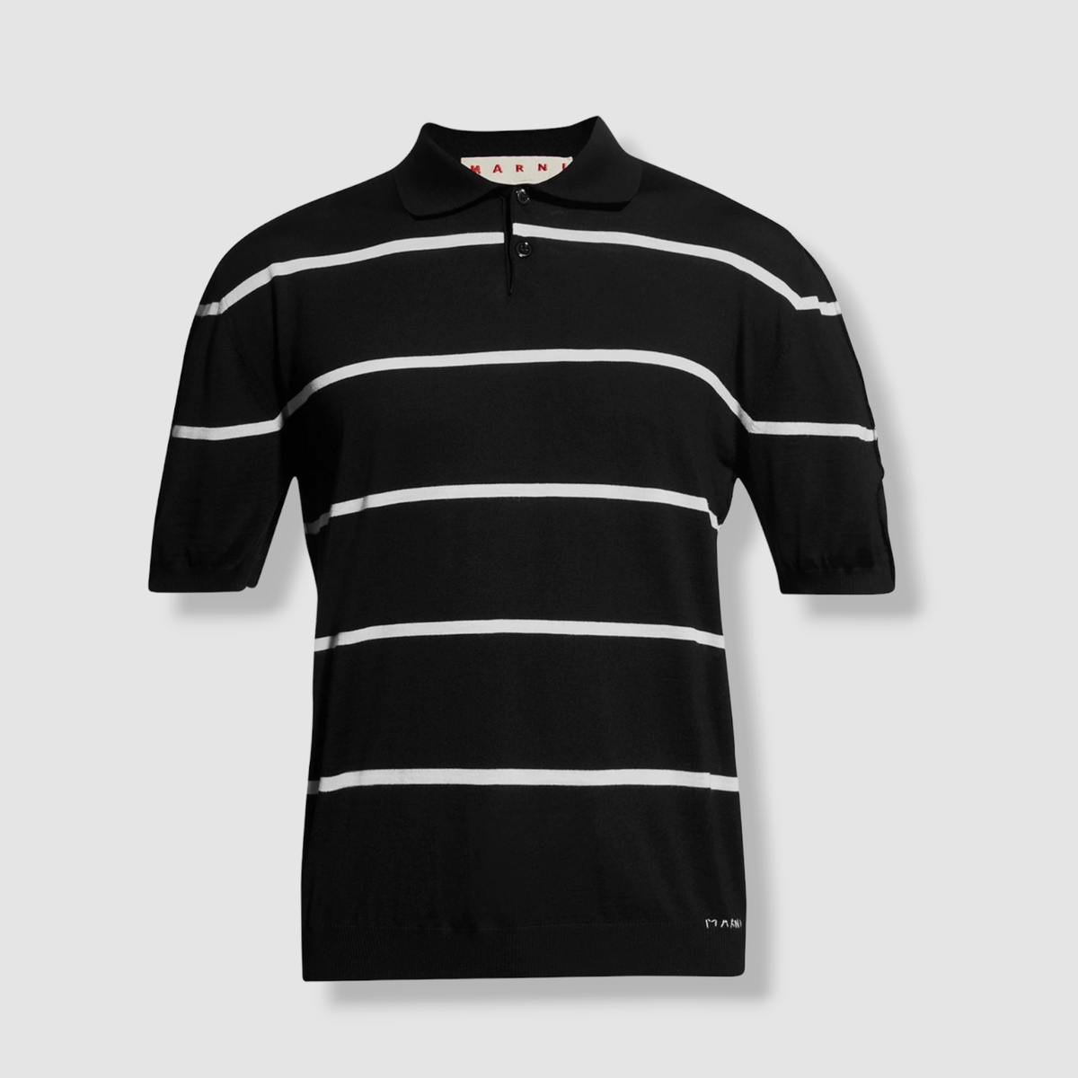 $770 Marni Men's Black Knit Stripe Short Sleeve Polo Shirt $770 Marni Men's Black Knit Stripe Short Sleeve Polo Shirt