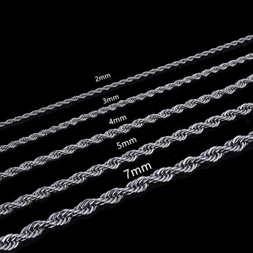 2/2.5/3/4/5/6/7mm 316L Stainless Steel Women Men Rope Chains Necklaces 18-32'' - Picture 1 of 4