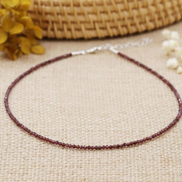 Natural Garnet Beaded Choker 2mm Beads Crystal Gemstone Healing Women Necklace