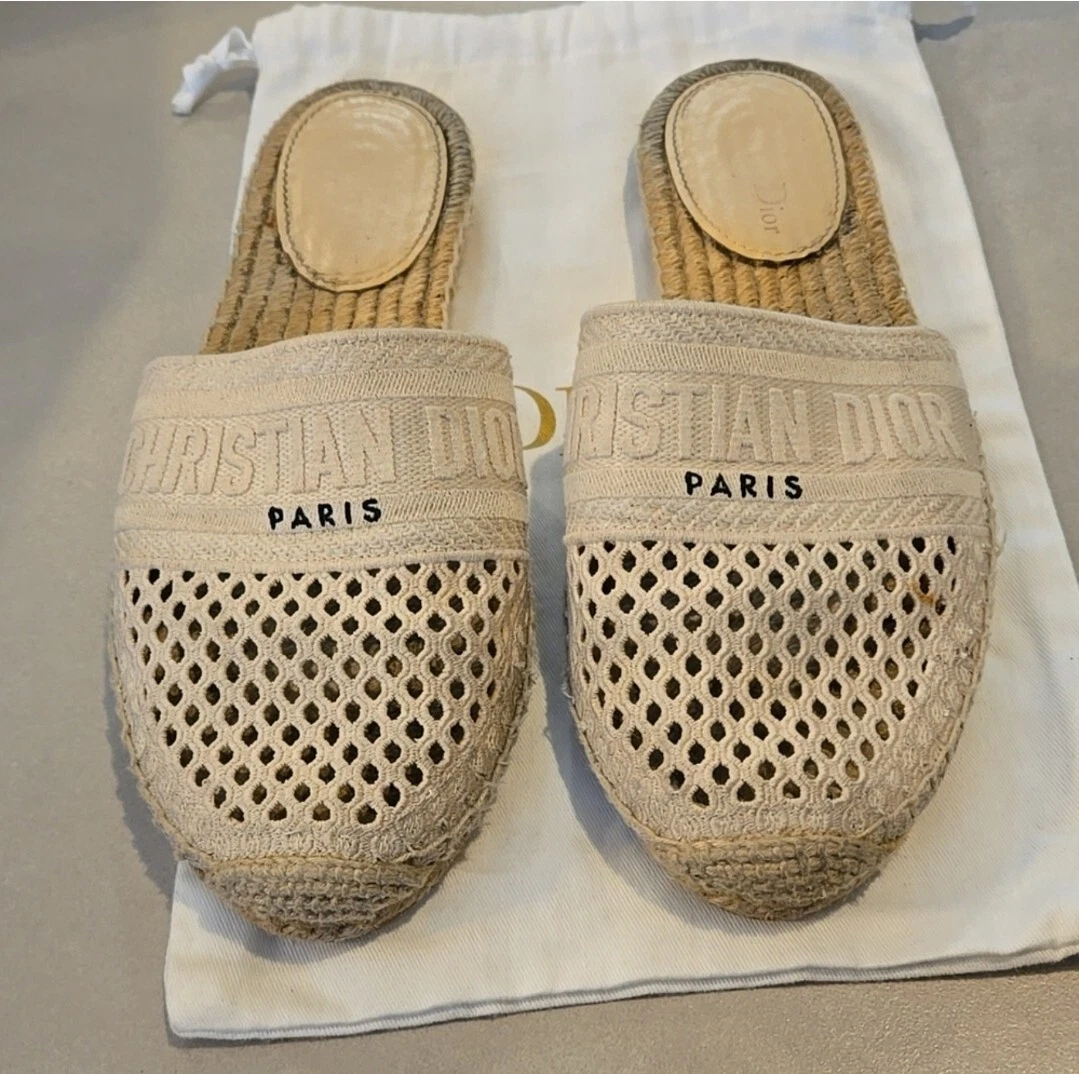 Espadrille dos nu toile beige argile Dior Granville slide plate 39,5