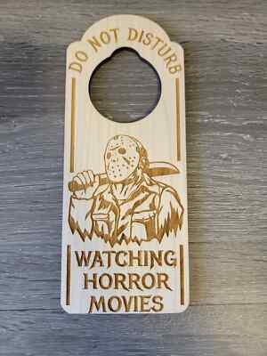Do Not Disturb Jason Watching Horror Movies Door Hanger Sign Friday the 13th