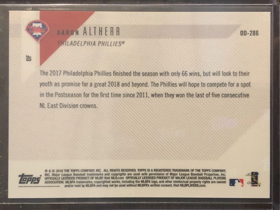 2018 Topps Now #OD-286 Aaron Altherr Philadelphia Phillies - Image 2 of 2