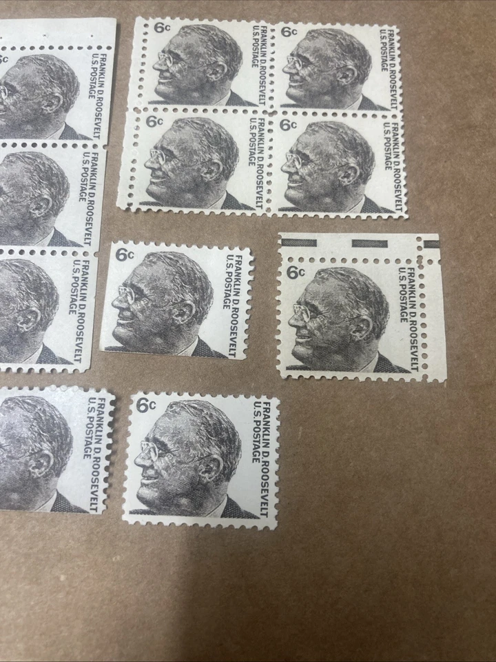 Scott # 1305 US Franklin D. Roosevelt 6¢ Stamp 2 Blocks, 5 loose stamps MINT/MNH - Image 4 of 4