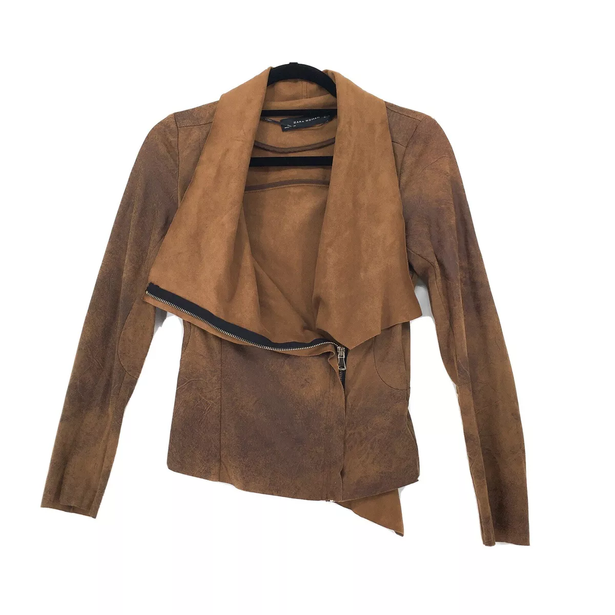 Zara Woman Brown Faux Suede Leather Jacket Moto 2969 240 704