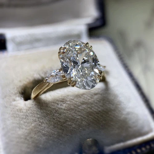 18k Yellow Gold Plated Women Ring Luxury Oval Cut Cubic Zirconia Jewelry Sz 6-10 - Picture 2 of 11
