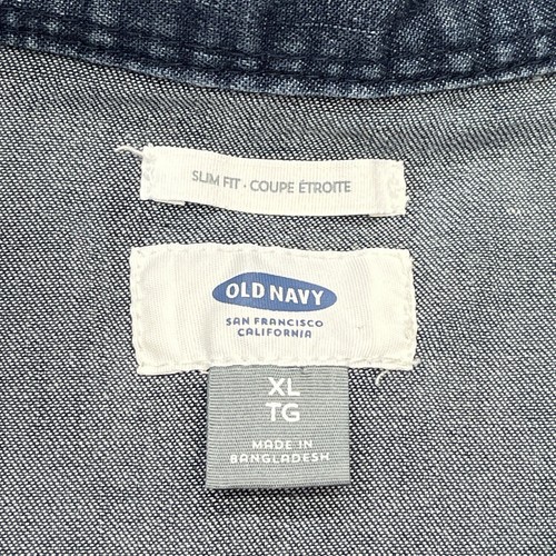 Old Navy Denim Pearl Snap Shirt Mens XL Slim Fit Dark Wash Western Blue Jean - Picture 5 of 9