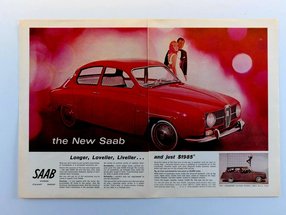 1965 Saab Turismo Vintage Longer Lovelier Livelier-Original Print Ad 8.5 x 11 " - Image 4 of 4