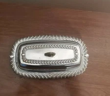 BUTTER DISH: Chrome Plated w/LID and GLASS INSERT PLATE, very ornate, VTG mcm