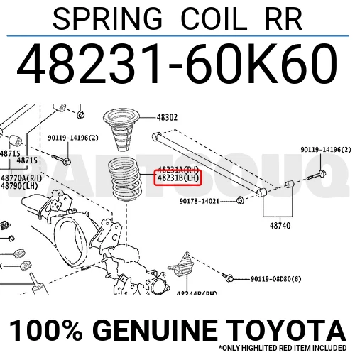 4823160K60 Genuine Toyota SPRING COIL RR 48231-60K60 | eBay