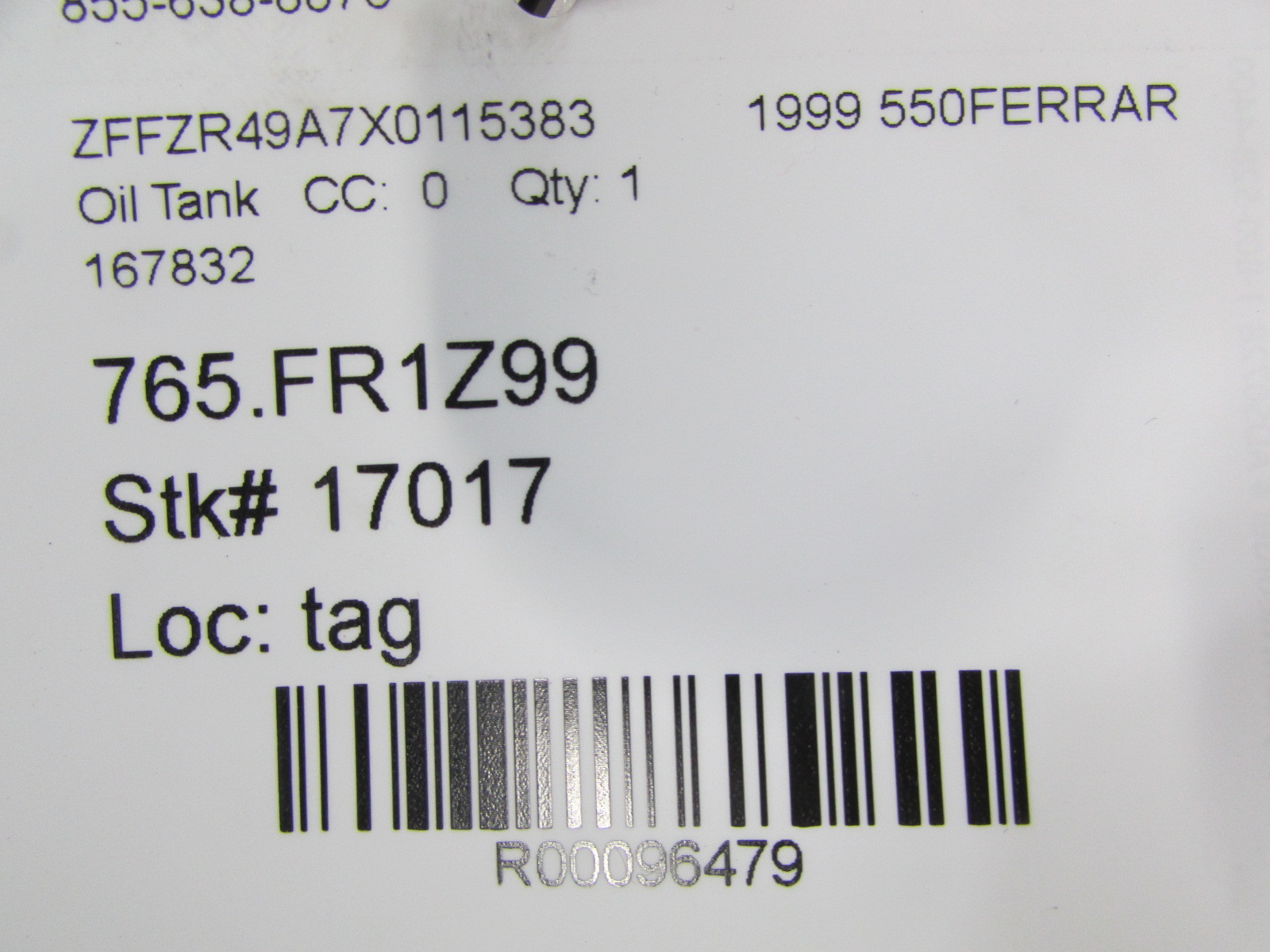 Ferrari 550, Engine Oil Tank / Reservoir, Used, P/N 167832 