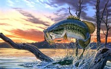 Landscape nature painting trees clouds fish water river Custom Gaming Mat Desk