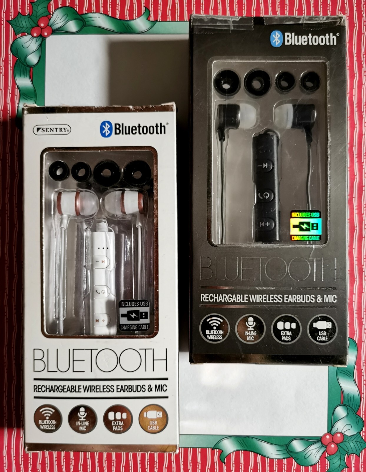 Sentry BT120 Bluetooth Wireless Earbuds 2-Pack Black + Pink/White Rechargeable