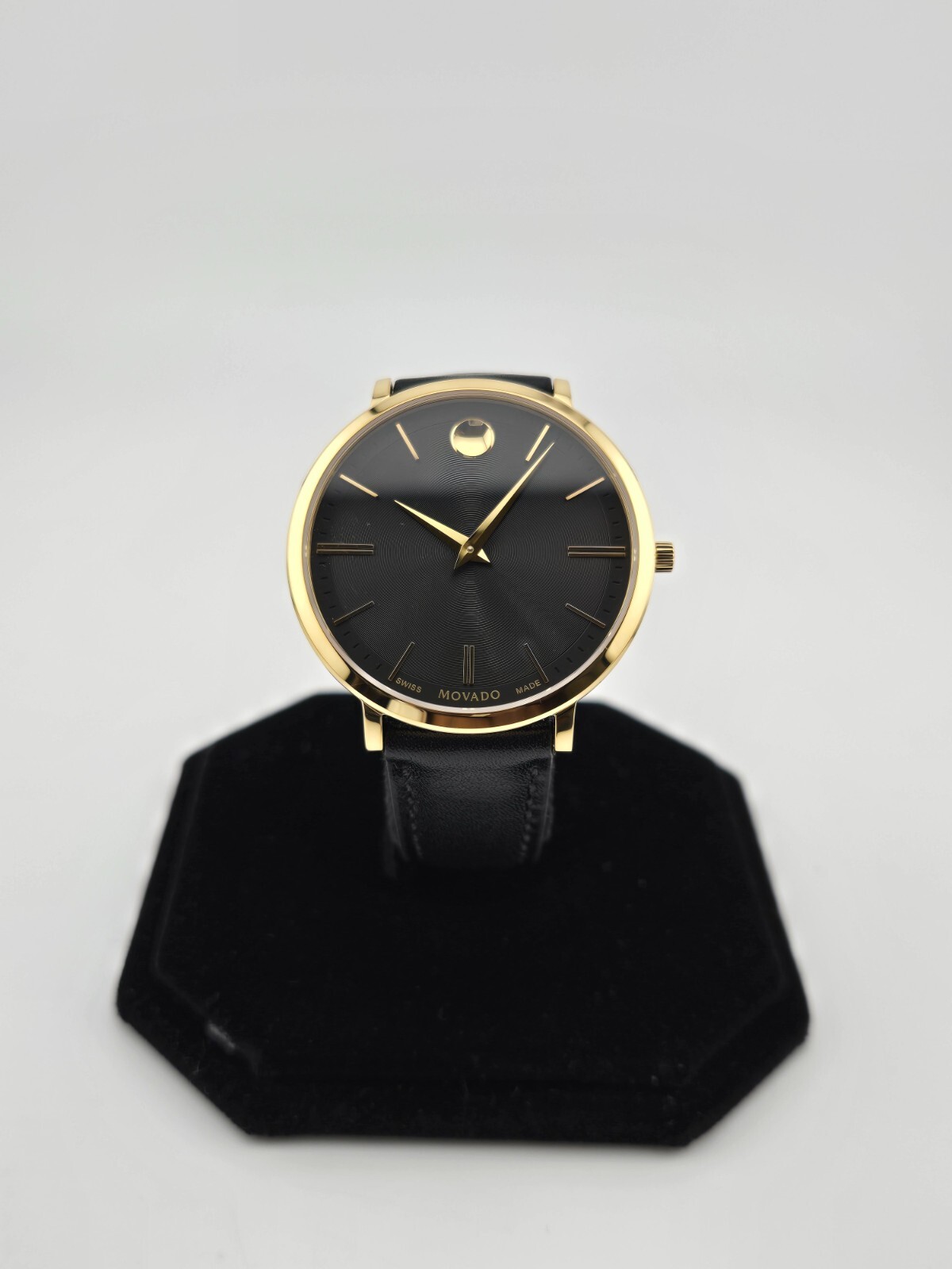 Movado Ultra Slim Women's Black Leather Strap Quartz Watch 0607091
