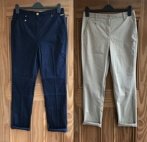 M\u0026S PER UNA Navy Blue Beige Cotton Turn 