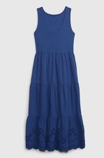 Gap Eyelet Mixed Fabric Midi Dress Blue Size medium Fit & Flare Eyelet Cotton