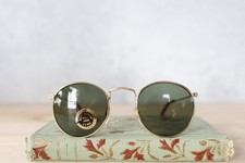 Vintage semi-round sunglasses 1980s goth NOS grunge gold tone