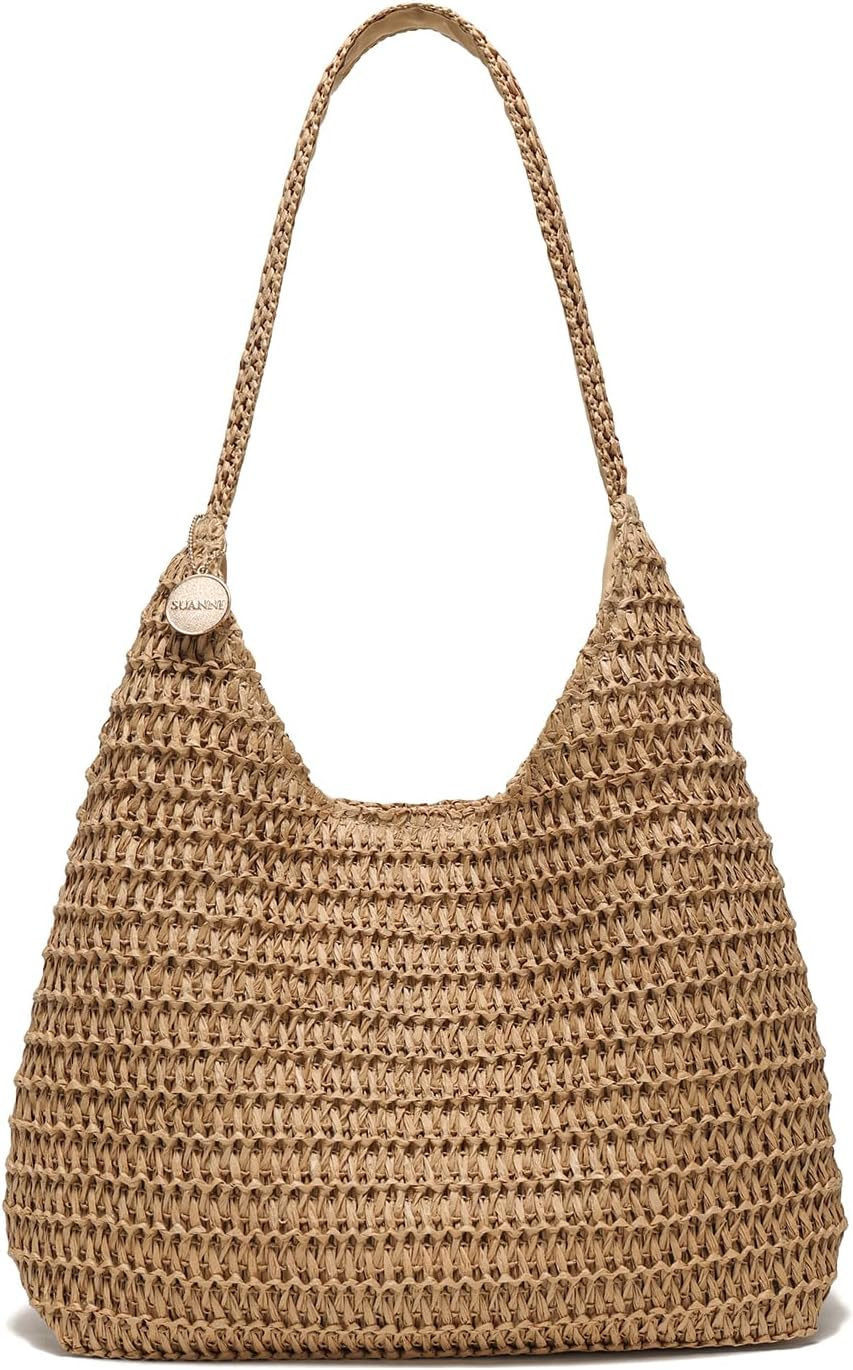 Straw Beach Tote Bag for Women Large Woven Summer Shoulder Handbag Vacation