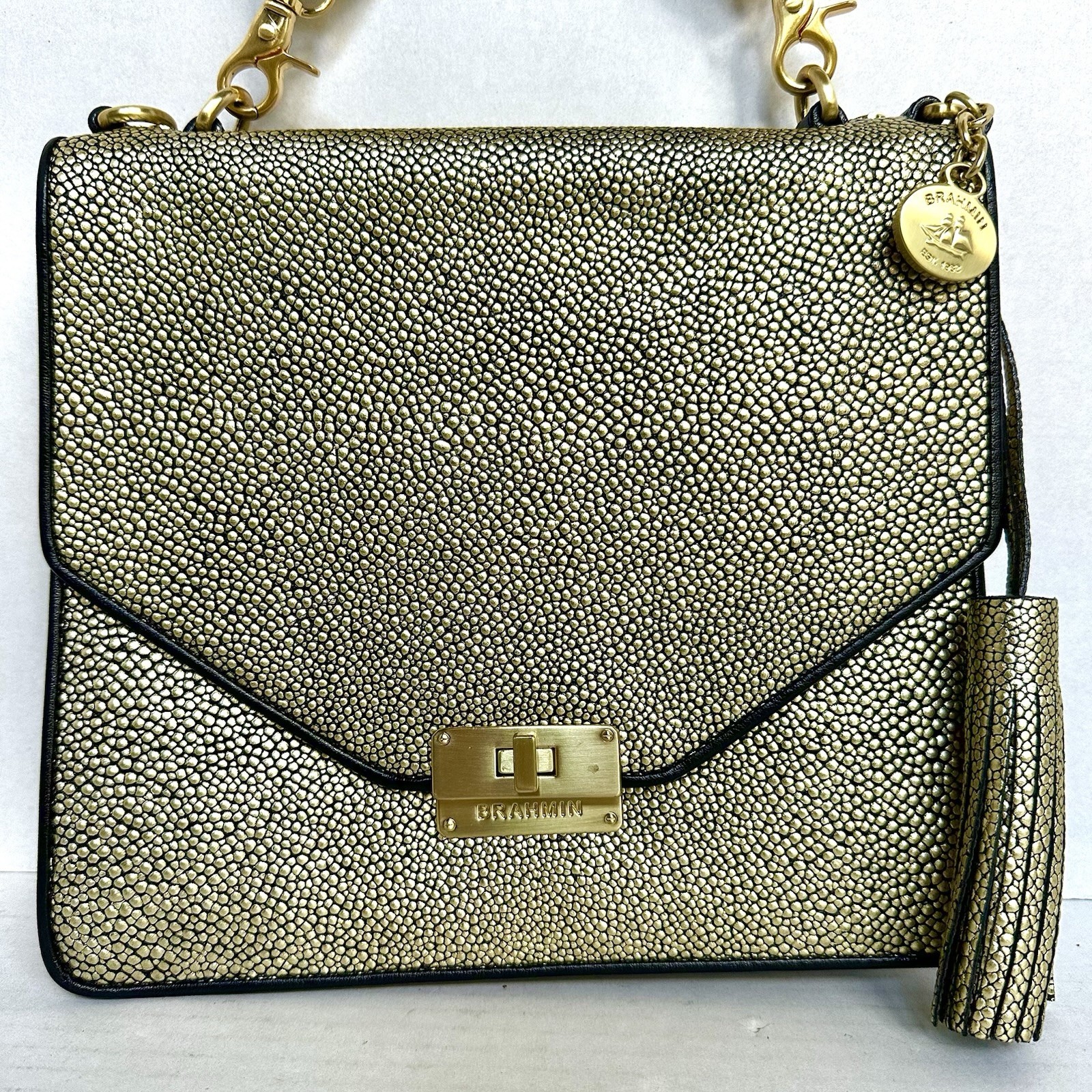 Brahmin Gold Embossed Structured Flap Shoulder Ba… - image 2