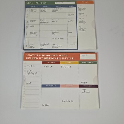 Weekly Planner Pad Meal Planner Grocery List Funny Office Desk Pad Lot of 2