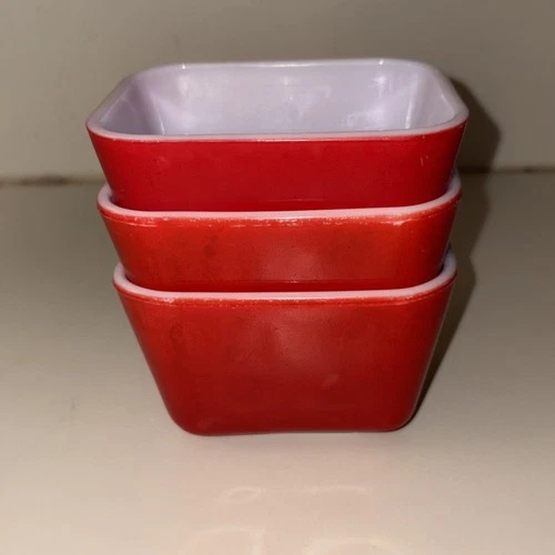 Set of 3 Vintage Pyrex Red Refrigerator Dish 501-B A2 RED No Lids