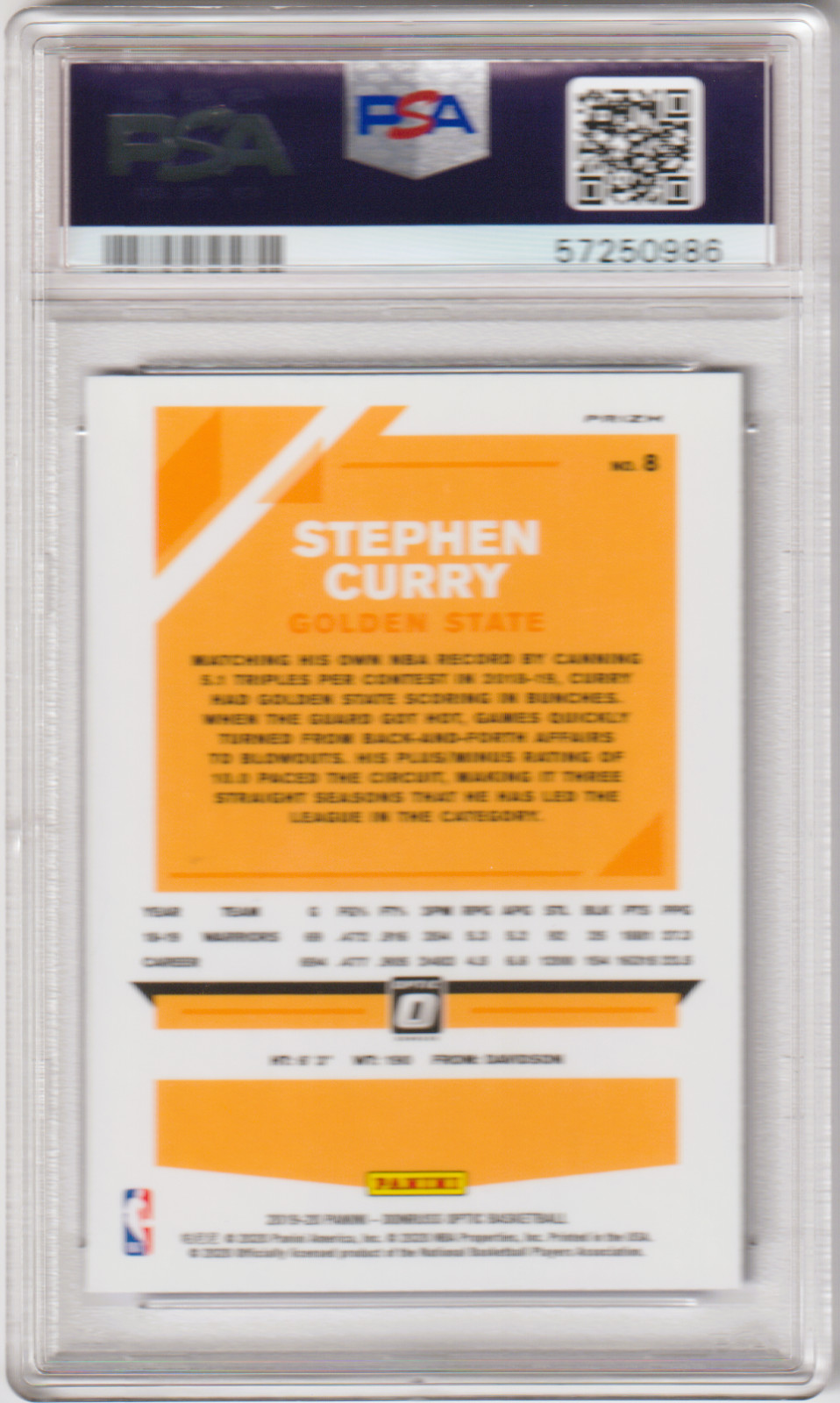 2019 Panini Donruss Optic Blue Velocity Stephen Curry # 8 Parallel PSA 9 MINT view 2