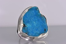 Chunky Sterling Silver Blue Turquoise Statement Band Ring Signed 27g 925 Sz: 8