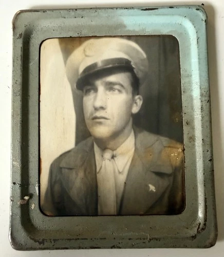 VTG 1940s Photo Booth Blue Photomatic WW2 Handsome Soldier Uniform Gay Interest