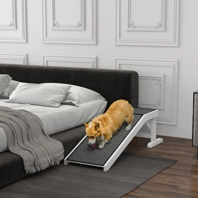 PawHut Haustierrampe mit rutschfestem Teppich Haustierleiter Hunderampe Holz